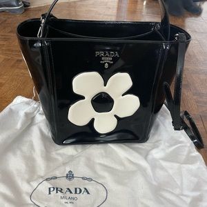 Prada Spazzolato Floral Open Bucket Bag